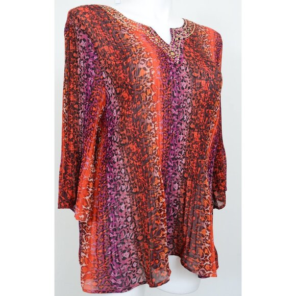 Catherine's PLUS 2X Multi-color Cheetah Print Studded Neckline Tunic Top Blouse - Picture 3 of 8